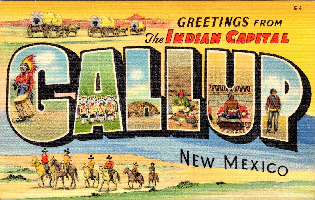Gallup NM Indian Capital Linen PC c1940s Navajo Hogan Weaver Drum Greetings