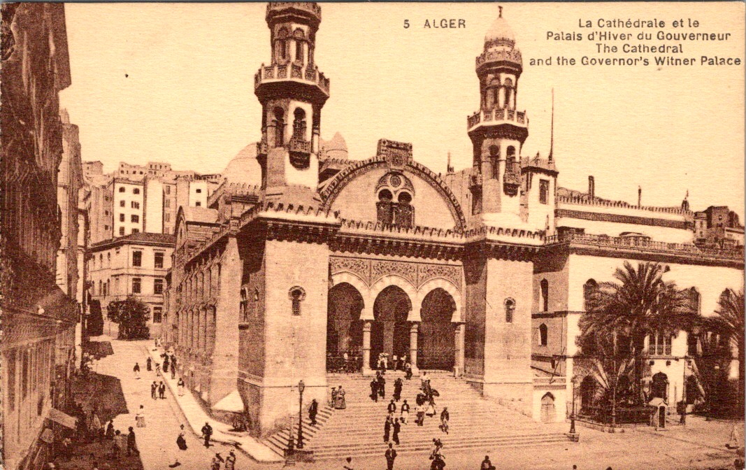 Algiers Cathedral & Governors Palace c. Sepia Collotype PC Colonial Algeria