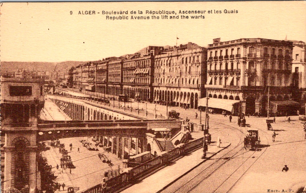 ALGER Blvd République Ascenseur & Quais PC c1910s Colonial Port Scene Boulevard