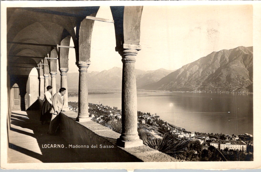 Locarno Madonna del Sasso Sanctuary PC 1920s Lake View Alps Sepia Switzerland