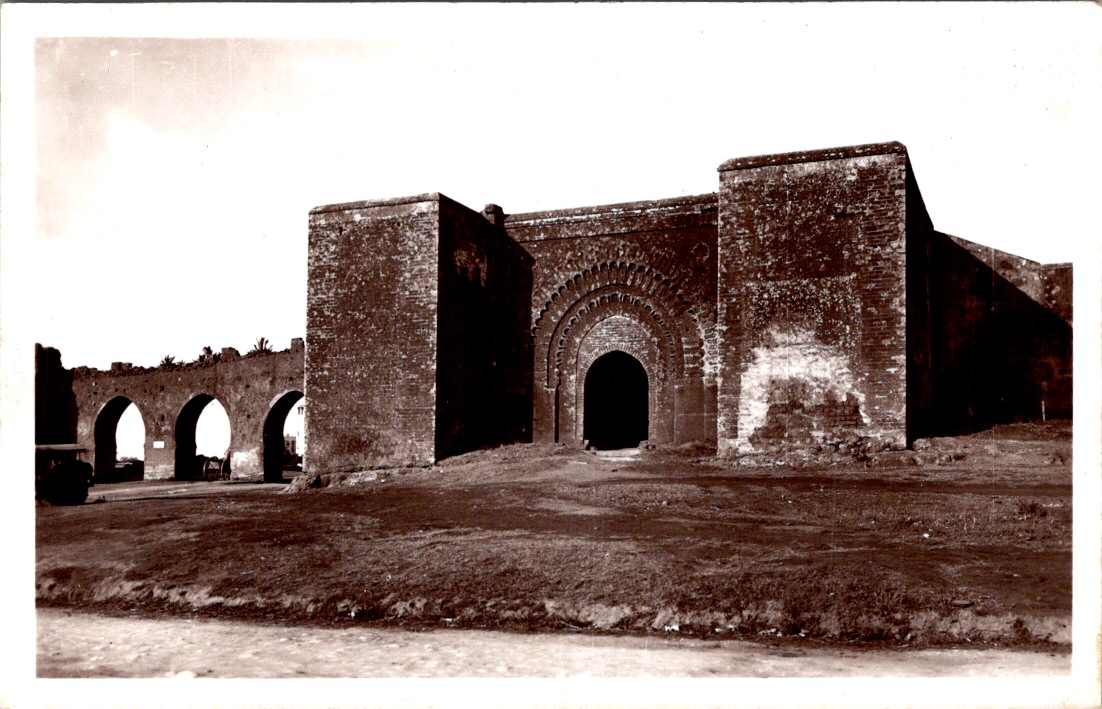 Bab Er Rouah Rabat Morocco PC c1930s Sepia Almohad Gate Unused Vintage Flanking