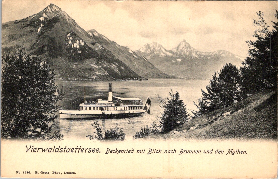 Beckenried Lake Lucerne PC ~1908 Ingenbohl Steamer Brunnen Mythen Switzerland