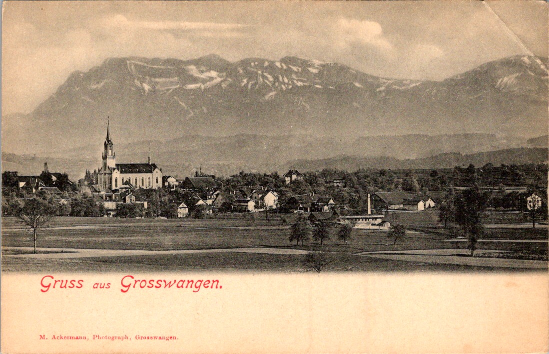 Grosswangen Switzerland Church Alpine Sepia PC 1910s Lucerne Valley Ackermann